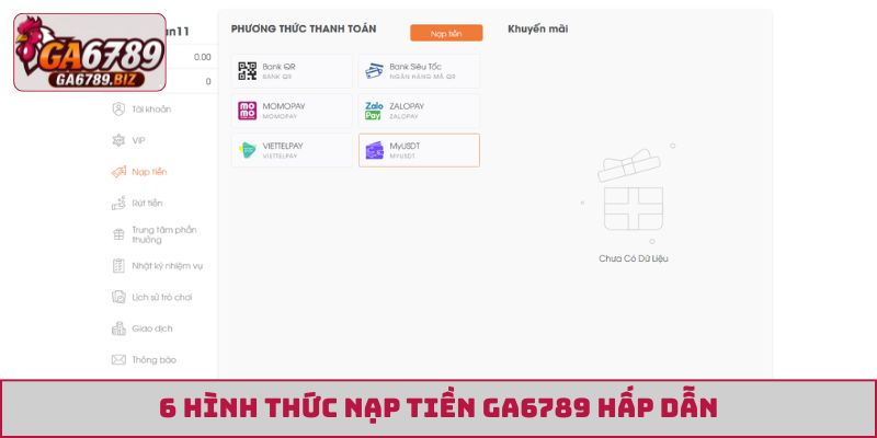 6 hình thức nạp tiền GA6789 hấp dẫn