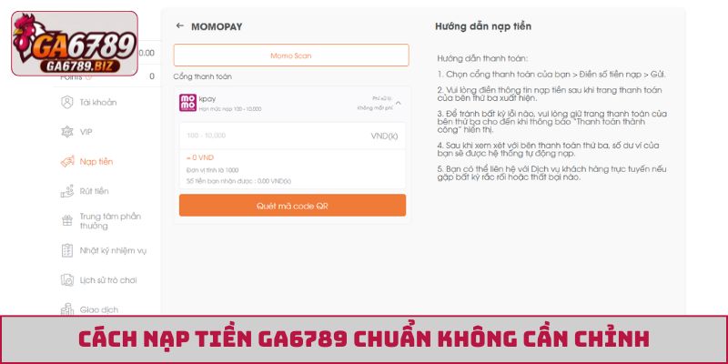 Cách nạp tiền GA6789 chuẩn không cần chỉnh